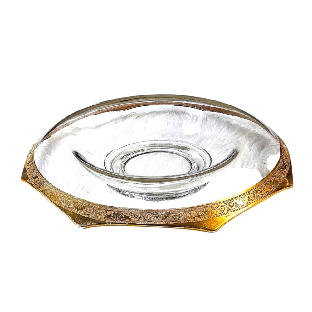 Antique Vintage Tiffin Gold Rim Glass Console Centerpiece Dish Bowl 12 in